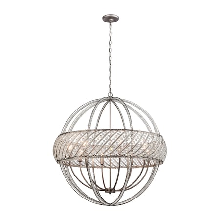 Bradington 8-Light Chandelier In Weathered Zinc With Clear Crystal